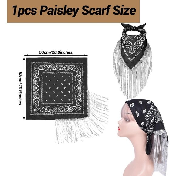 Western Cowgirl Hat and Paisley Bandana Set for Women Vintage Costume